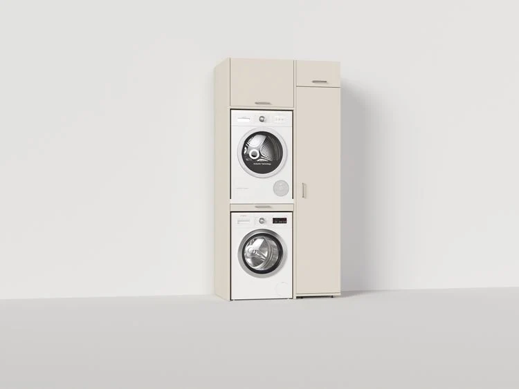 Wastoren kastenwandset droger op wasmachine + lades beige 65x112x233cm
