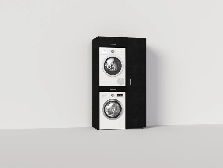 Wastoren kastenwandset droger op wasmachine + lades zwart 65x112x207cm