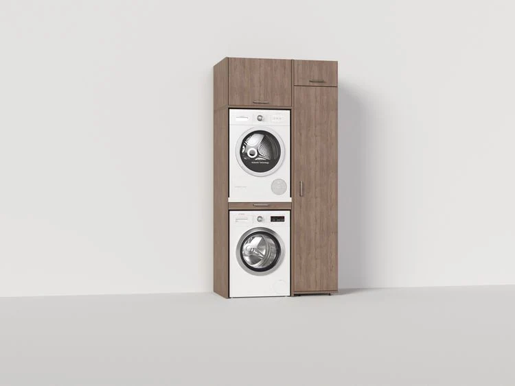 Wastoren kastenwandset droger op wasmachine + lades eiken 65x112x233cm