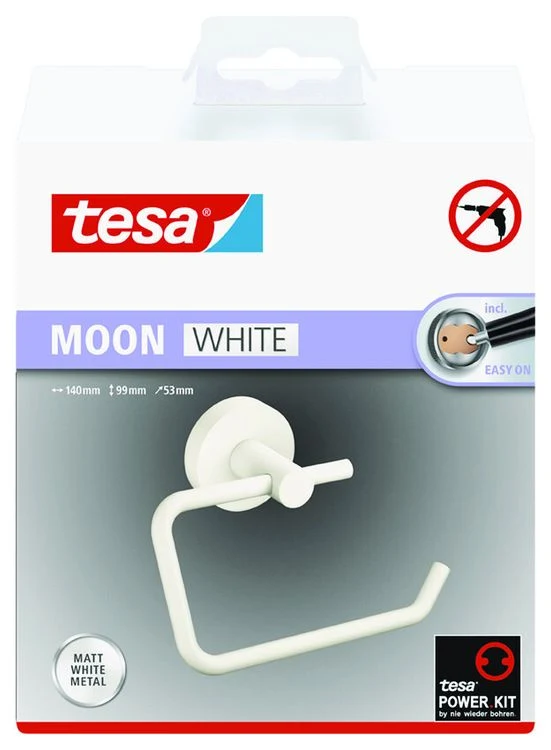 Tesa Moon toiletrolhouder rond metaal lijm kit wit