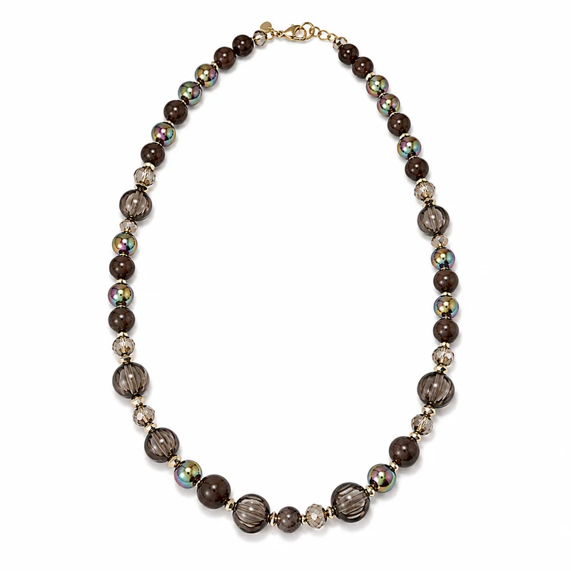 Lange Bruine Kralenketting met Glans