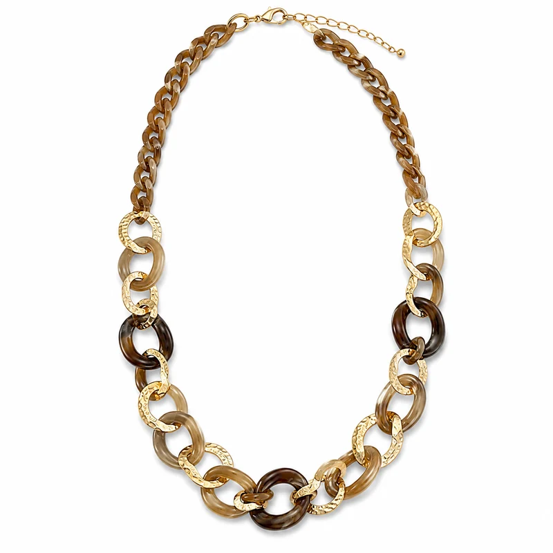 Lange Taupe Schakelketting met Goudkleurige Details
