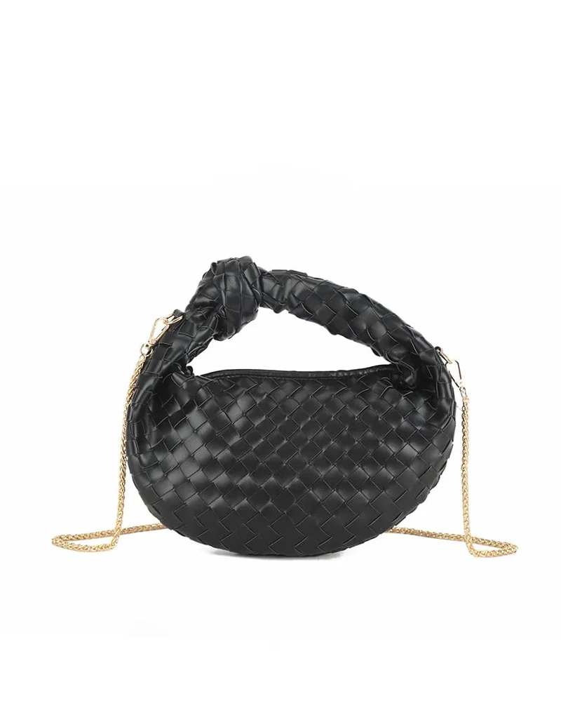 Zwarte Gevlochten Hobo Tas