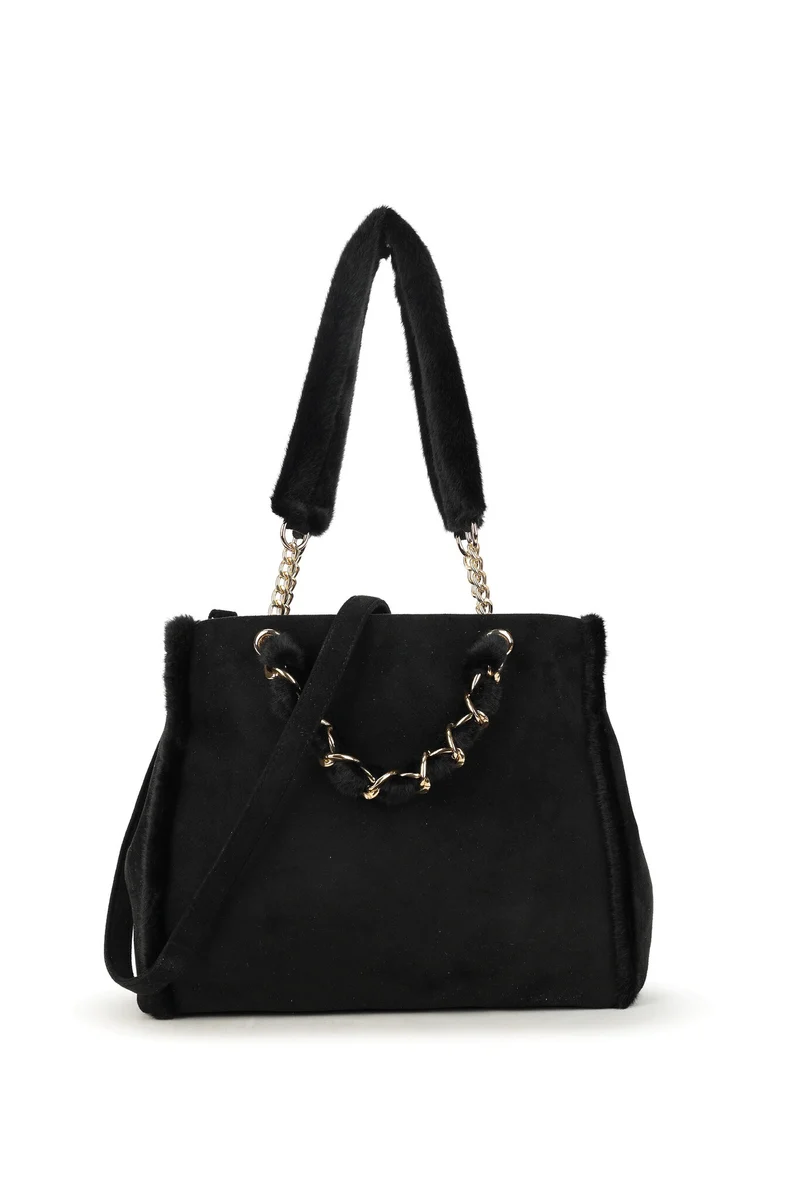 Zwarte Wintertas met Bontdetails