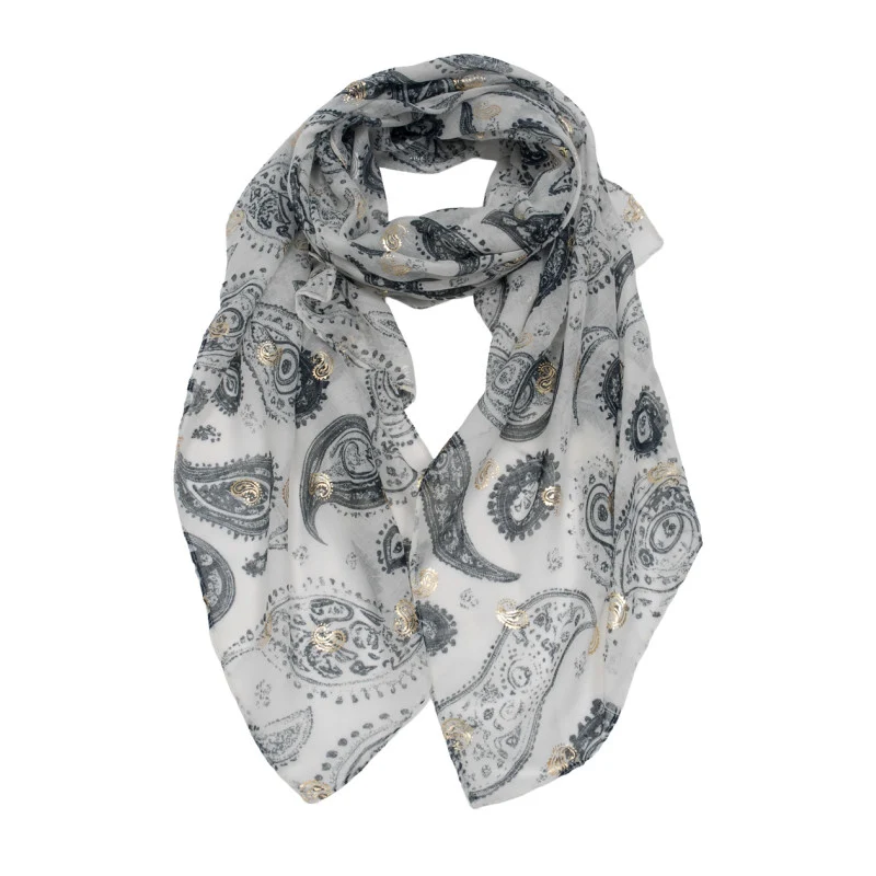 Wit-Zwarte Dames Sjaal met Goudprint