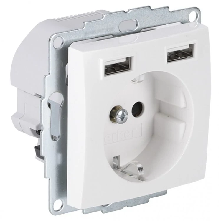Berker inbouw stopcontactdoos met USB A/C 3-voudig randaarde wit