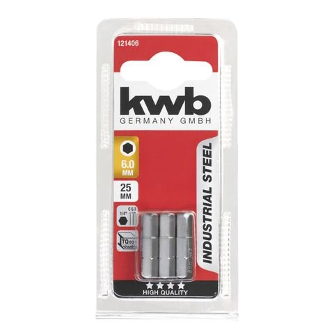 KWB Industrial Steel bits HEX zesk 6.0mm 25mm 3 stuks