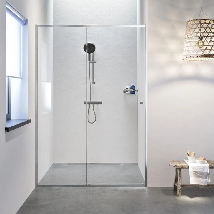 Sealskin Contour schuifdeur voor nis 120 cm, 200 cm hoog, RVS, 6 mm helder veiligheidsglas