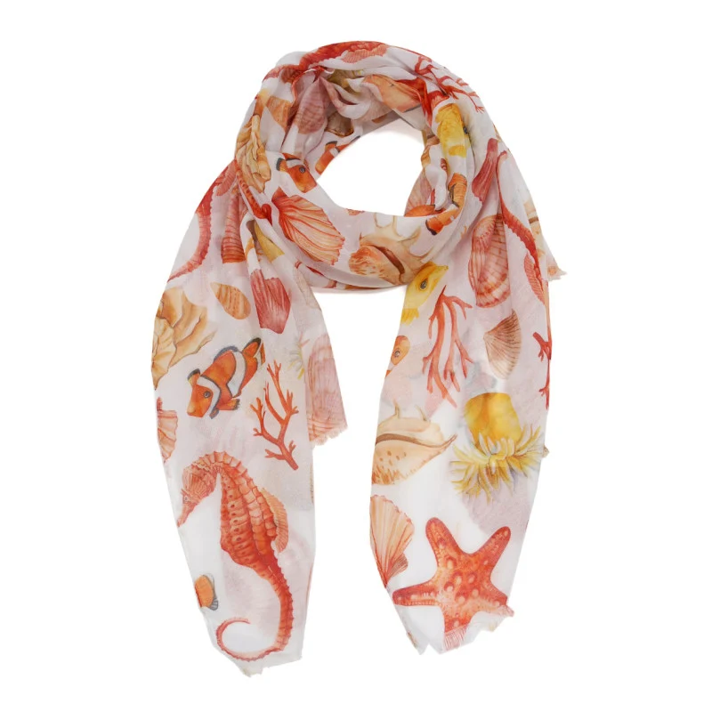 Oranje Dames Sjaal met Schelpenprint