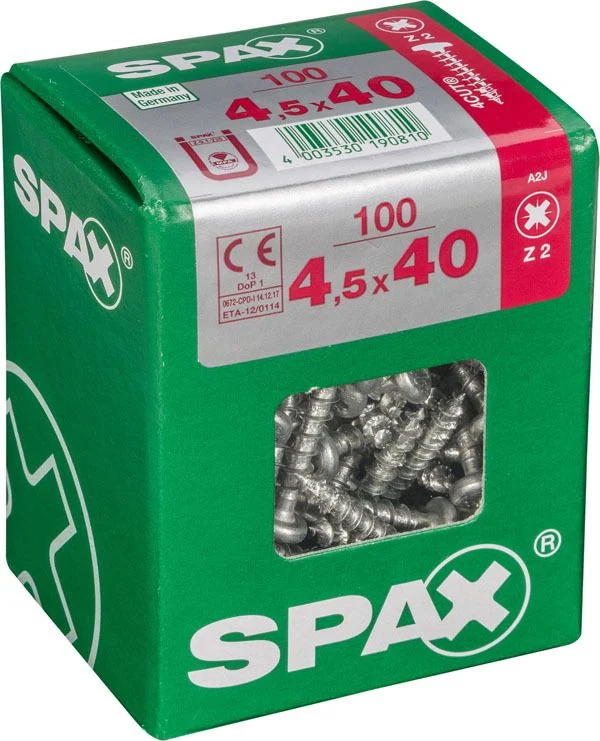 Spax schroef pozidrive bolkop 4,5x40mm 100st
