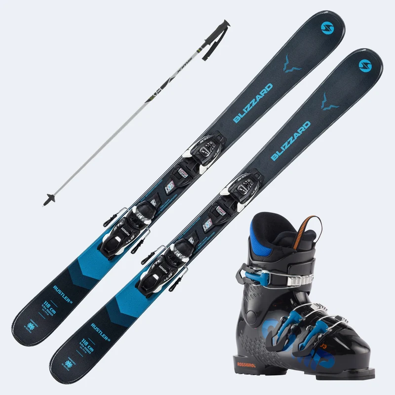 2021 Blizzard Rustler Twin Junior Skis with Comp J Boots and Poles