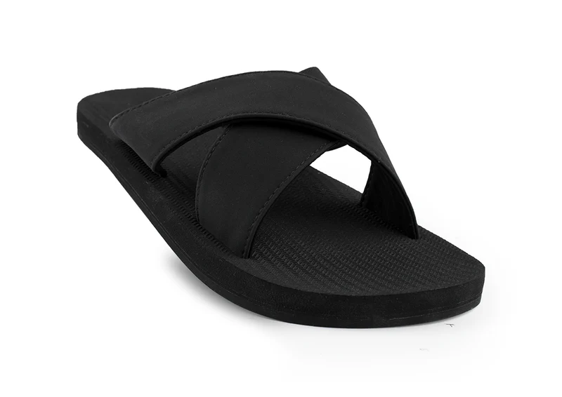 Indosole Essentials Cross Men Black Sandals – Eco-Friendly & Comfortable