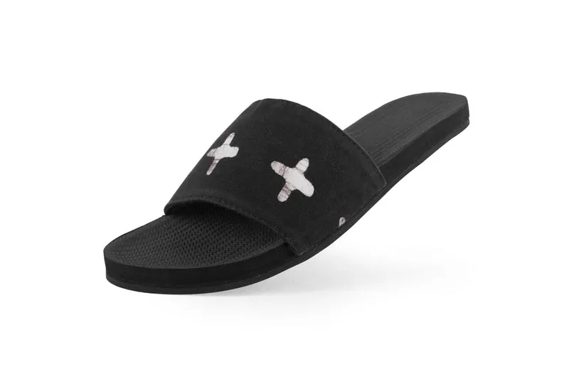Indosole Women’s Pable Slides – Black/Ketapang | Recycled Fabric Eco-Friendly Footwear