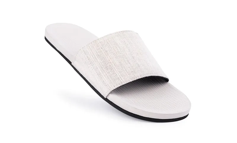 Indosole Men’s Pable Slides – Sea Salt/Natural-Sea Salt Sole | Recycled Fabric Eco-Friendly Sandals