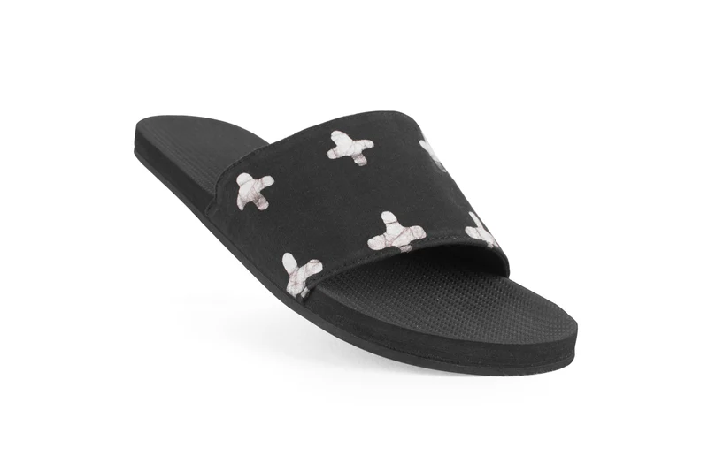 Indosole Men’s Pable Slides – Black/Ketapang | Recycled Fabric Eco-Friendly Sandals
