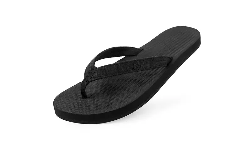 Indosole Women’s Flip Flops Black/Ketapang – Recycled Fabric Eco-Friendly Sandals by Pable