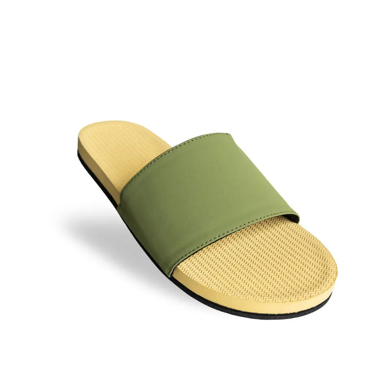 Indosole Essentials Women’s Honey/Olive Slides – Comfortable Eco-Friendly Sandals