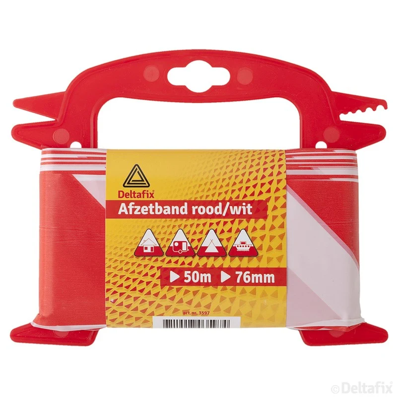 Deltafix afzetlint 76mm rood, wit 25m