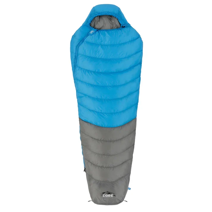 CORE EQUIPMENT 10° Mummy Sleeping Bag – Blue/Grey | Lightweight Cold-Weather Camping Bag