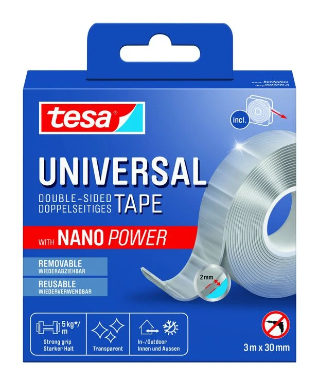 Tesa universele dubbelzijdige tape Nanopower transparant 30mmx3m
