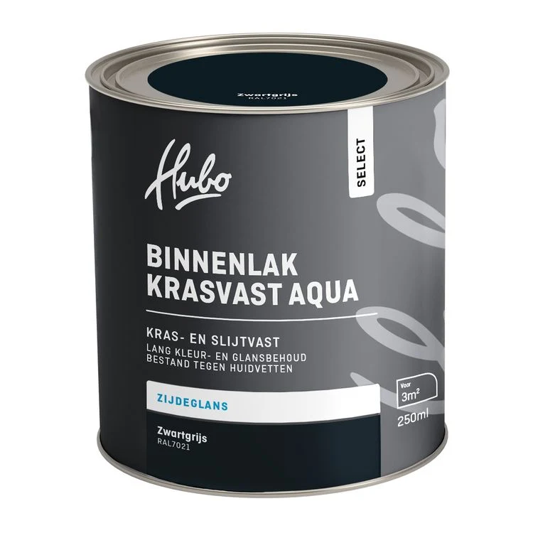 Hubo Select binnenlak zijdeglans RAL7021 zwartgrijs 250ml