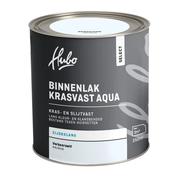 Hubo Select binnenlak zijdeglans RAL9016 verkeers wit 250ml