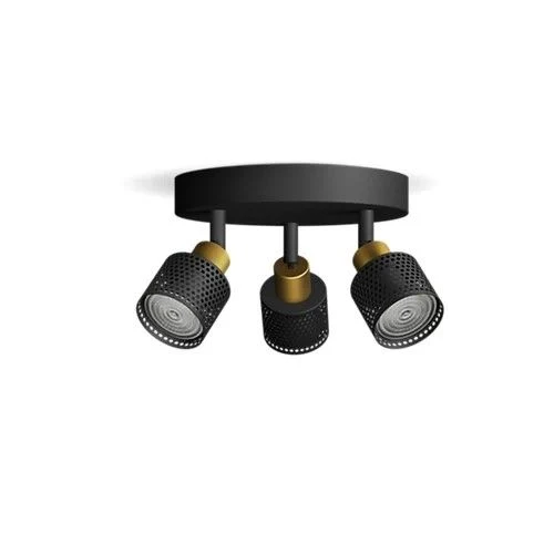 Philips opbouwspot Niall zwart, messing 3-lichts