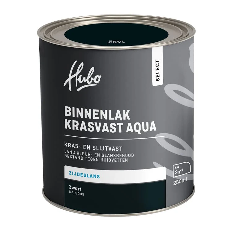 Hubo Select binnenlak zijdeglans RAL9005 zwart 250ml