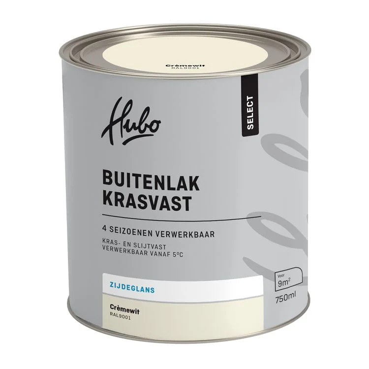 Hubo Select buitenlak zijdeglans RAL9001 creme wit 750ml