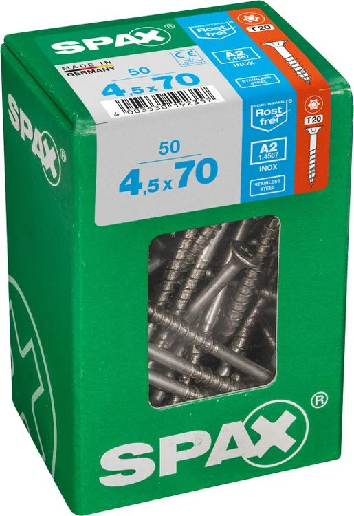 Spax A2 schroef T-star plus verzonken kop 4,5x70mm 50st