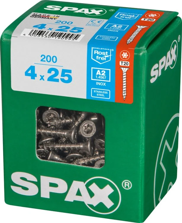 Spax A2 schroef T-star plus verzonken kop 4x25mm 200st