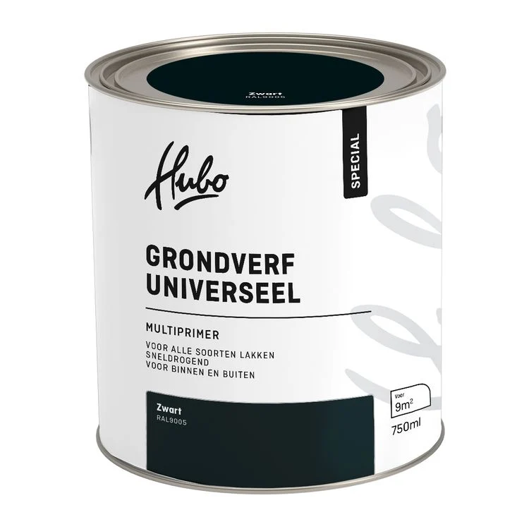 Hubo Universeel grondverf mat RAL9005 zwart 750ml