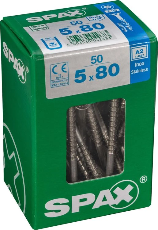 Spax A2 schroef T-star plus verzonken kop 5x80mm 50st