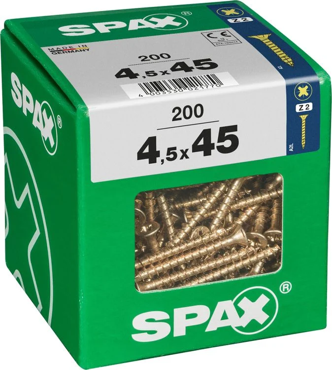 Spax schroef pozidrive verzinkt 4,5x45mm 200st