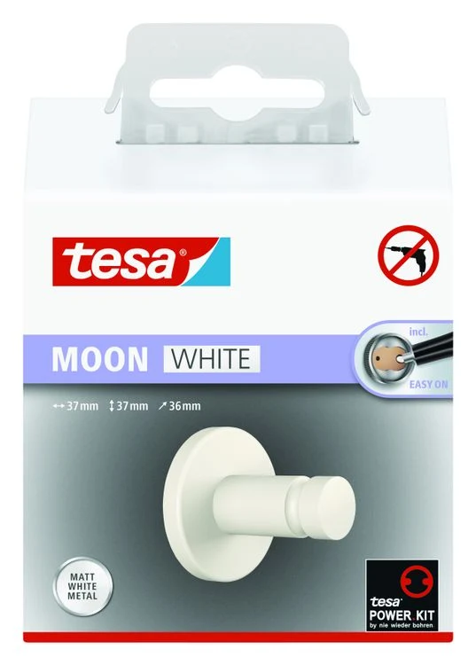 Tesa Moon handdoekhaak rond metaal lijm kit wit