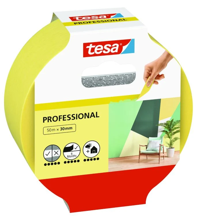 Tesa Proffesional afplakstape geel 30mm 50m