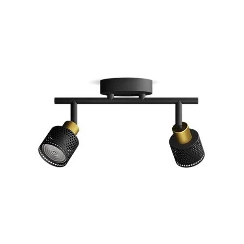 Philips opbouwspot Niall zwart, messing 2-lichts