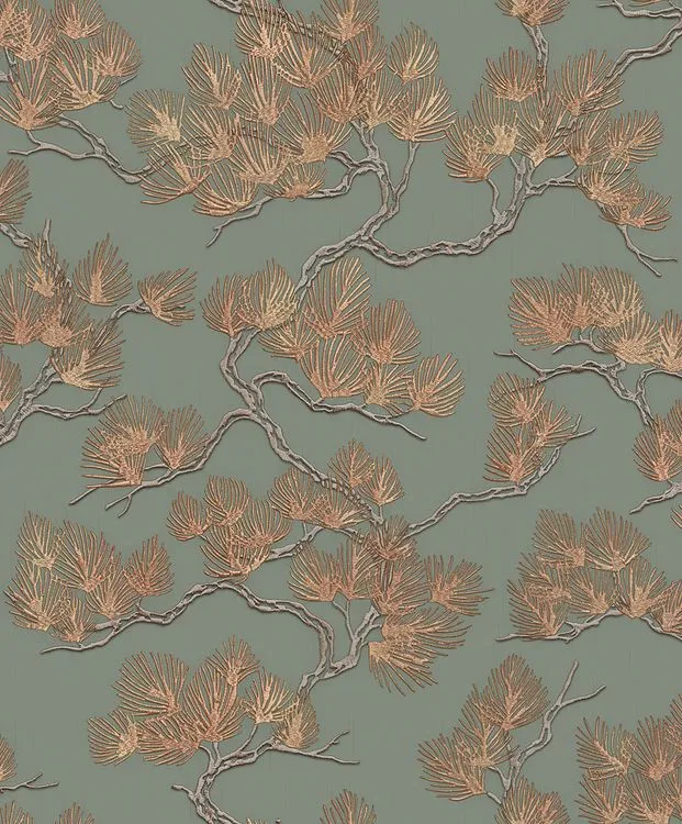 Vliesbehang Pine tree takken groen 53cmx10m