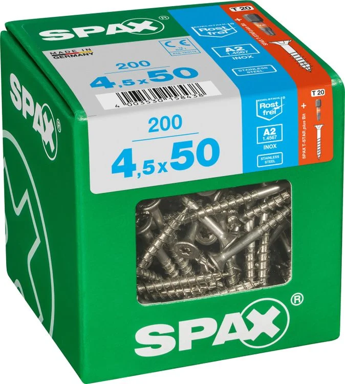 Spax A2 schroef T-star plus verzonken kop 4,5x50mm 200st