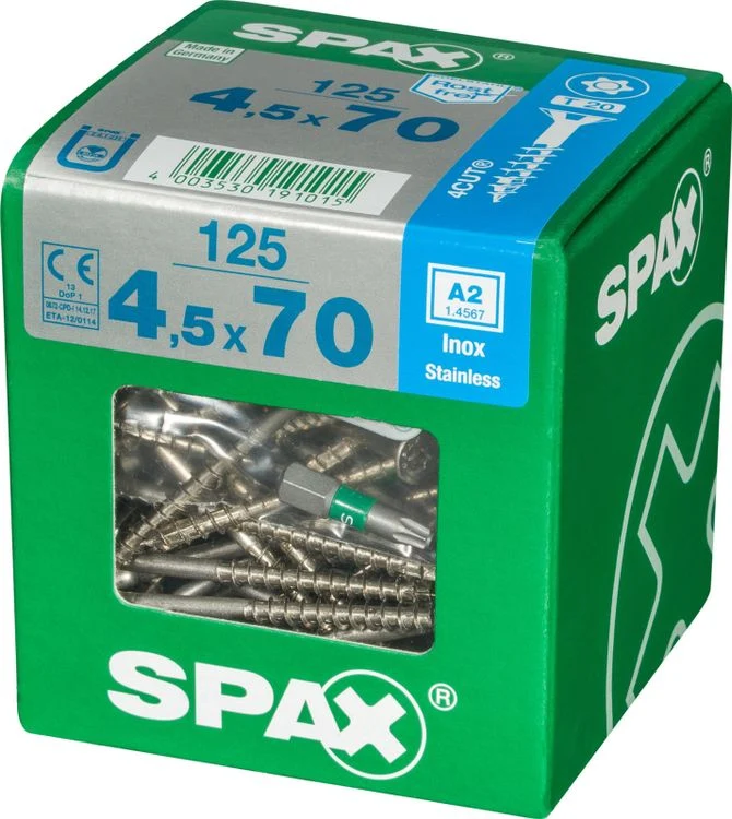 Spax A2 schroef T-star plus verzonken kop 4,5x70mm 125st
