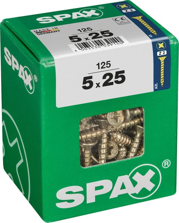 Spax schroef pozidrive verzinkt 5x25mm 125st