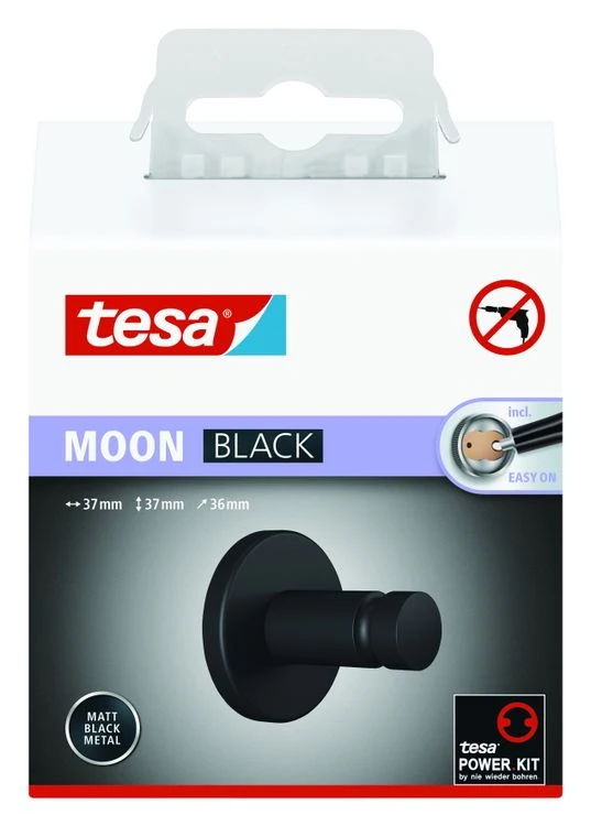 Tesa Moon handdoekhaak rond metaal lijm kit zwart