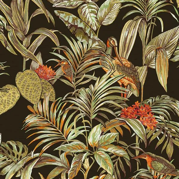 Vliesbehang Bird of paradise jungle zwart 53cmx10m