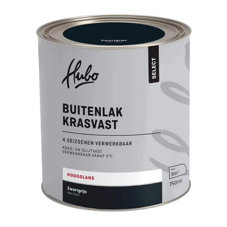 Hubo Select buitenlak hoogglans RAL7021 zwartgrijs 750ml