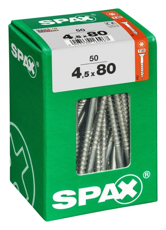 Spax schroef T-star plus verzonken kop 4,5x80mm 50st