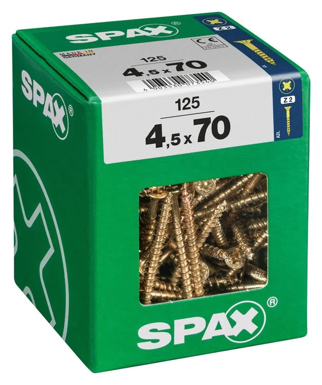 Spax schroef pozidrive verzinkt 4,5x70mm 125st