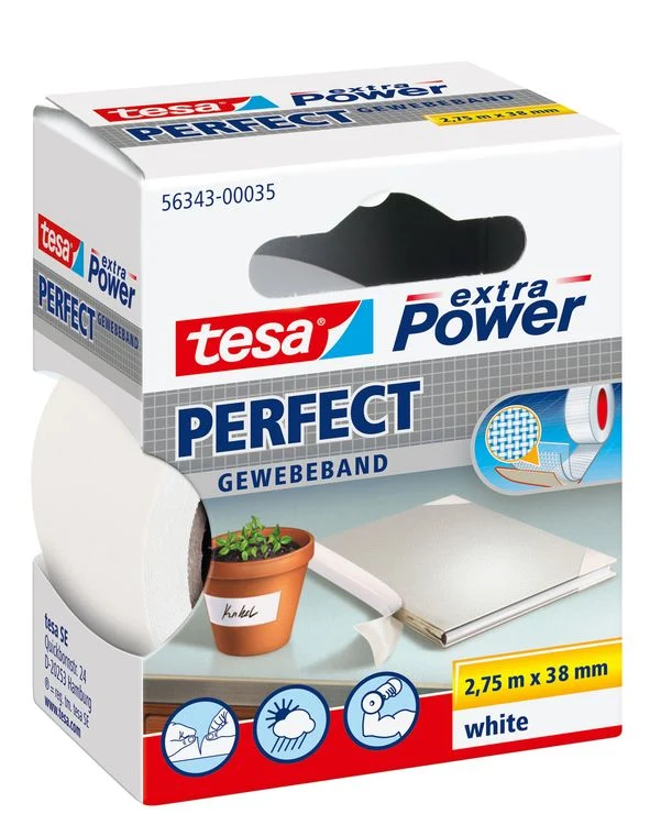 Tesa Extra Power Perfect textieltape wit 38mm 2,75m