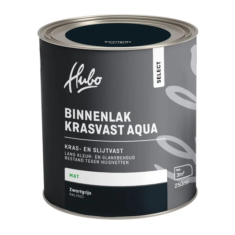 Hubo Select binnenlak matglans RAL7021 zwartgrijs 250ml