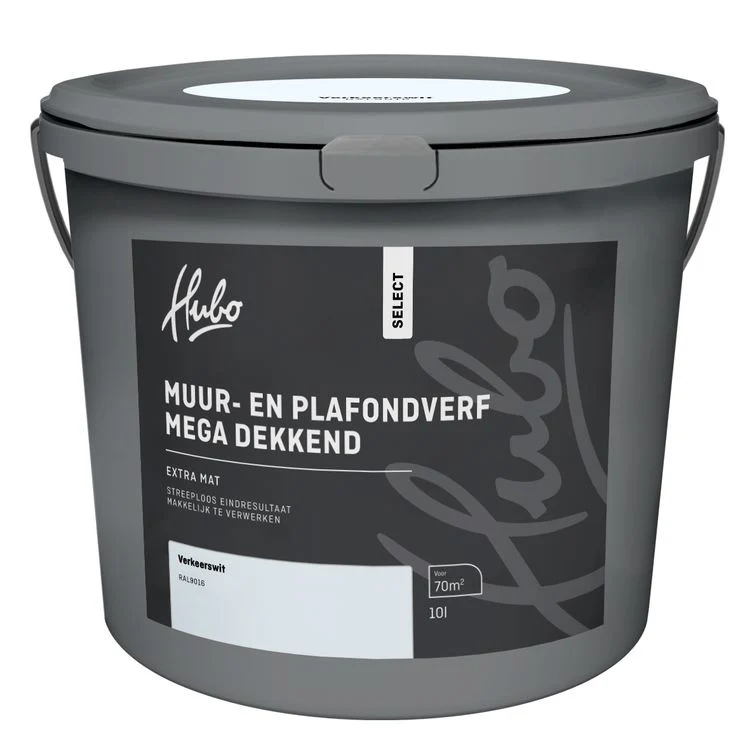 Hubo muur- en plafondverf extra mat RAL9016 verkeers wit 10L