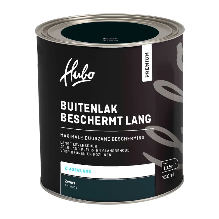 Hubo Premium buitenlak zijdeglans RAL9005 zwart 750ml